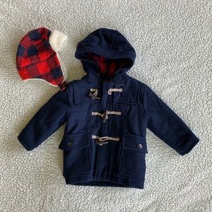 Adorable toddler boy winter coat and hat 2T